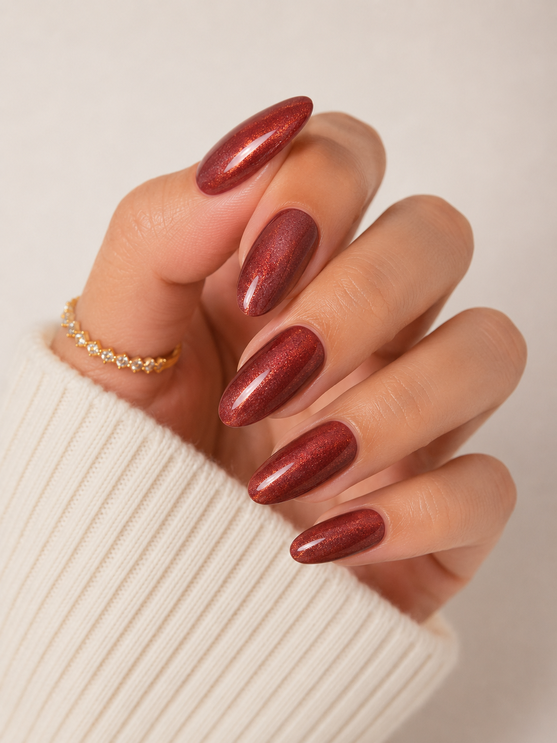 Ruby Red Chrome Press On Nails | Glitter Metallic Red Nails | Luxury Glossy Coffin Nail Set