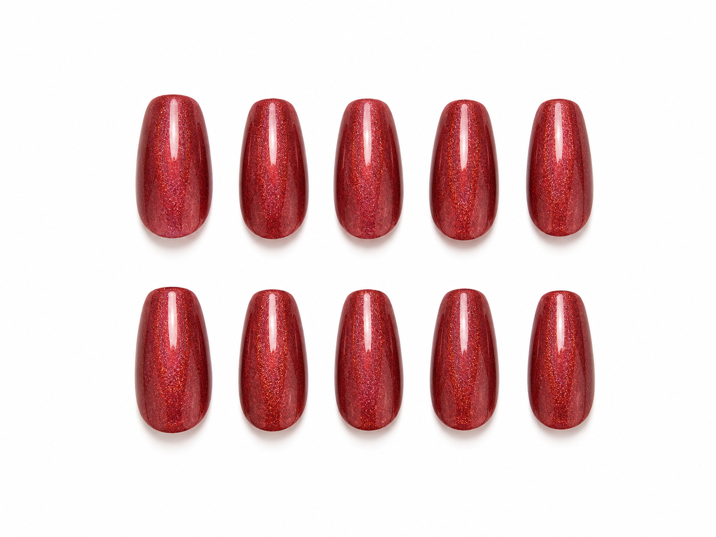 Ruby Red Chrome Press On Nails | Glitter Metallic Red Nails | Luxury Glossy Coffin Nail Set