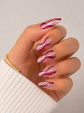Pink Glitter Swirl Press On Nails | Abstract Aura Nail Set | Y2K Glam Almond Nails