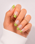 Lime Green French Tip Press On Nails Nude Glossy Long Square Y2K Nail Set