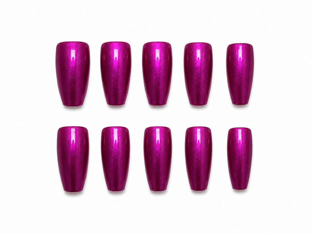Hot Pink Chrome Press On Nails | Metallic Magenta Coffin Nails | Glossy Barbiecore Nail Set