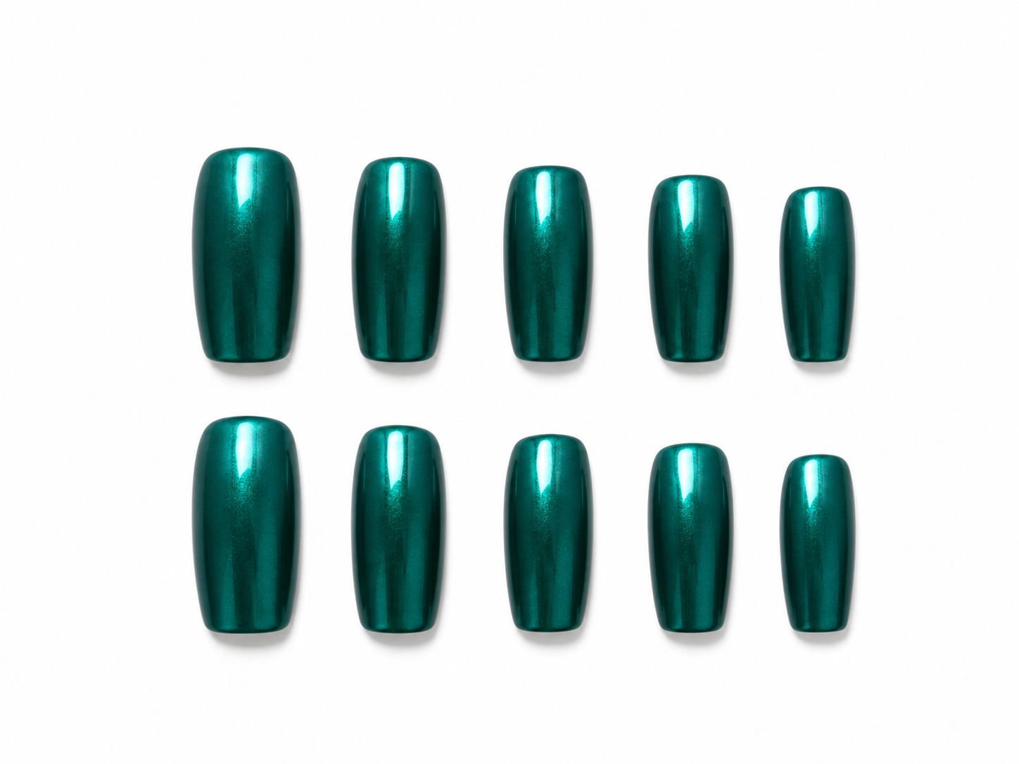 Emerald Green Chrome Press On Nails Metallic Cat Eye Glossy Square Luxury Nail Set