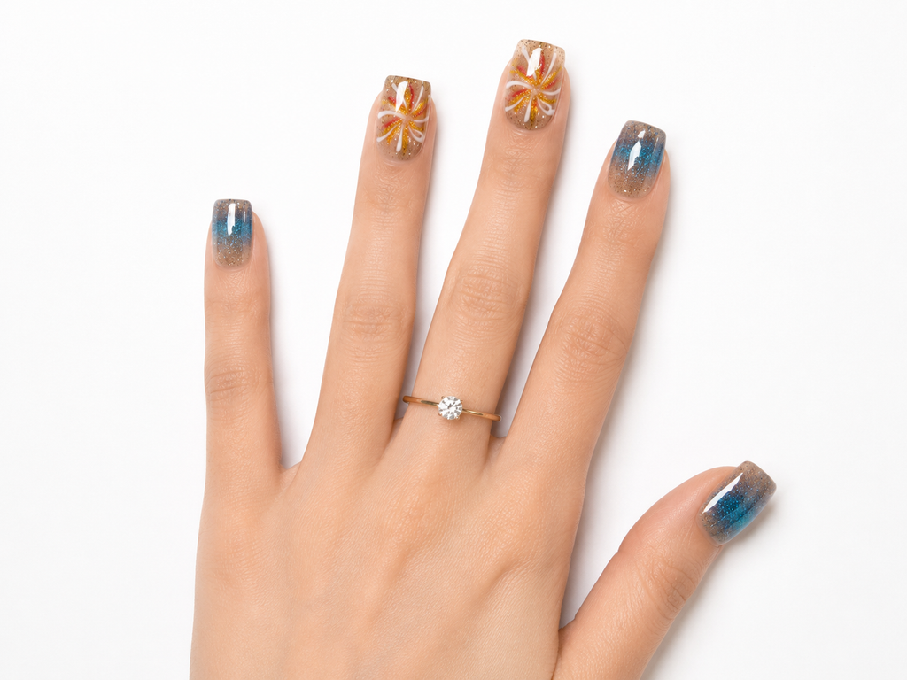 Naile Haus Coastal Spark Press-On Nails | Blue Ombre Glitter Firework Nail Art Summer Luxury Set
