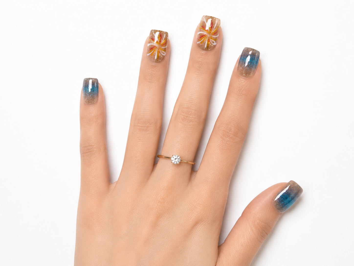 Naile Haus Coastal Spark Press-On Nails | Blue Ombre Glitter Firework Nail Art Summer Luxury Set