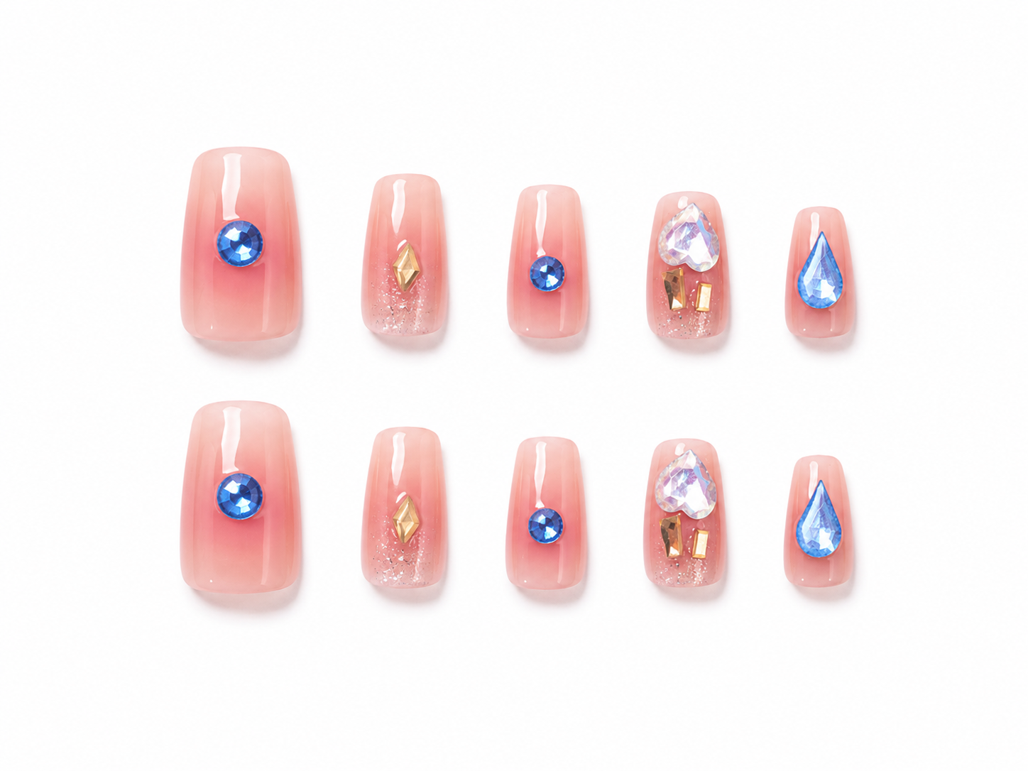 Naile Haus Blush Pink Crystal Press-On Nails | Soft Glam Rhinestone Ombre Luxury Nail Set