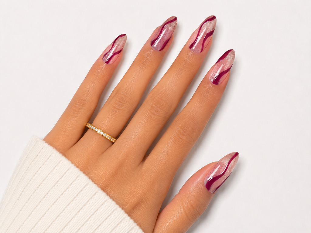 Pink Glitter Swirl Press On Nails | Abstract Aura Nail Set | Y2K Glam Almond Nails