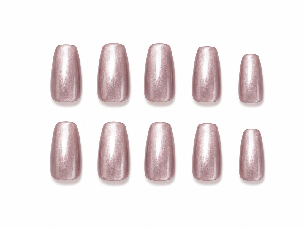 Naile Haus Rose Quartz Chrome Press-On Nails | Pink Pearl Glazed Minimalist Luxury Nail Set