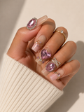 Pink Crystal Glam Press-On Nails – Luxury Rhinestone Bow Nail Set – Blush Nude Statement Nails – Princesscore Press-Ons
