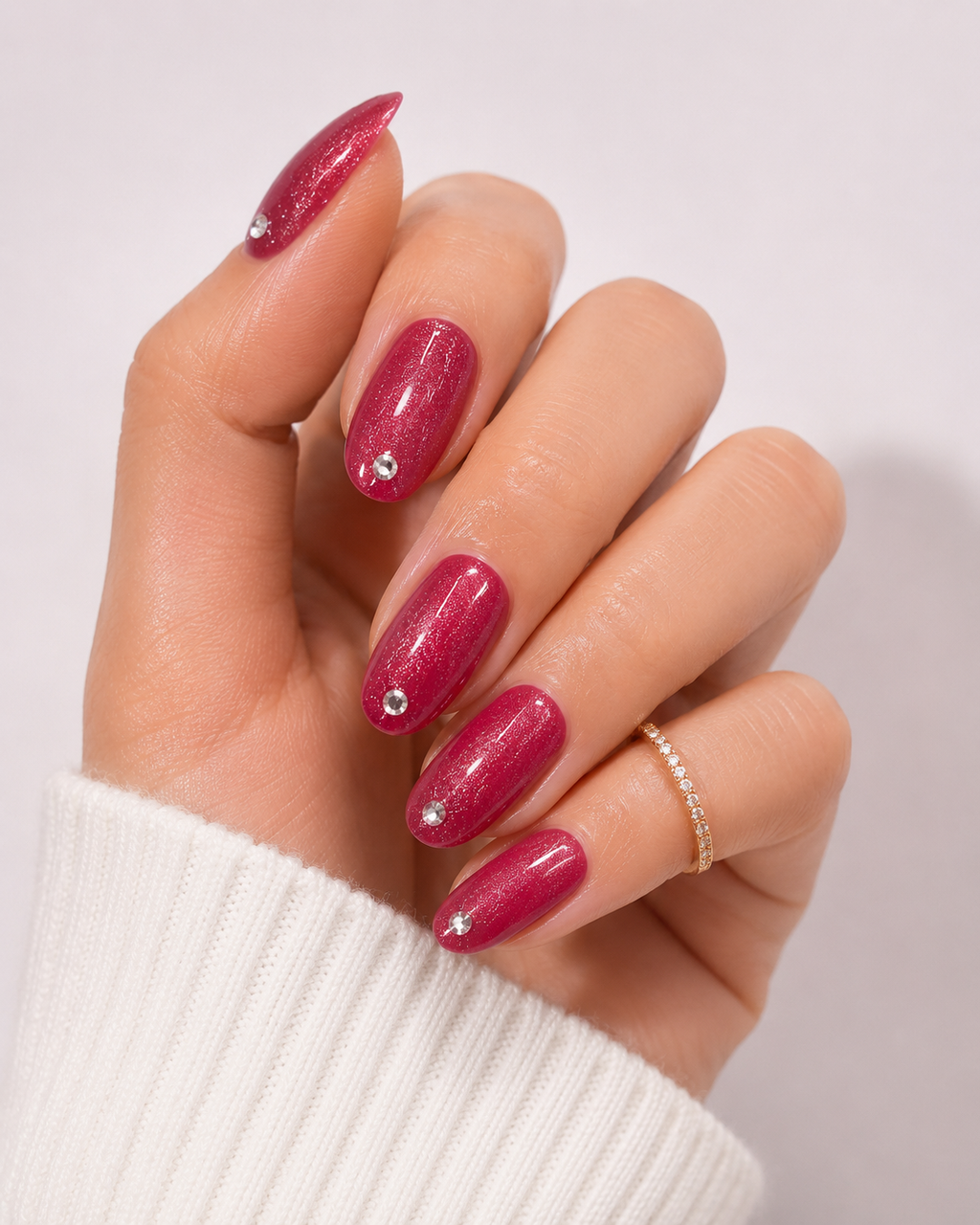 Pink Glitter Press On Nails | Glossy Rhinestone Coffin Nail Set | Feminine Luxury Nails