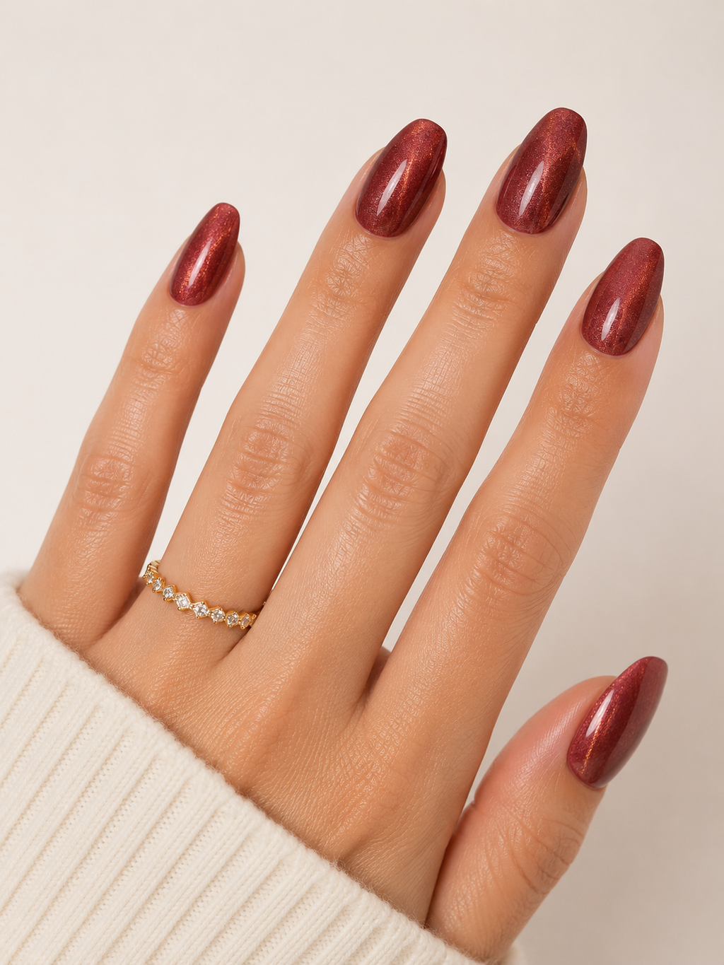 Ruby Red Chrome Press On Nails | Glitter Metallic Red Nails | Luxury Glossy Coffin Nail Set