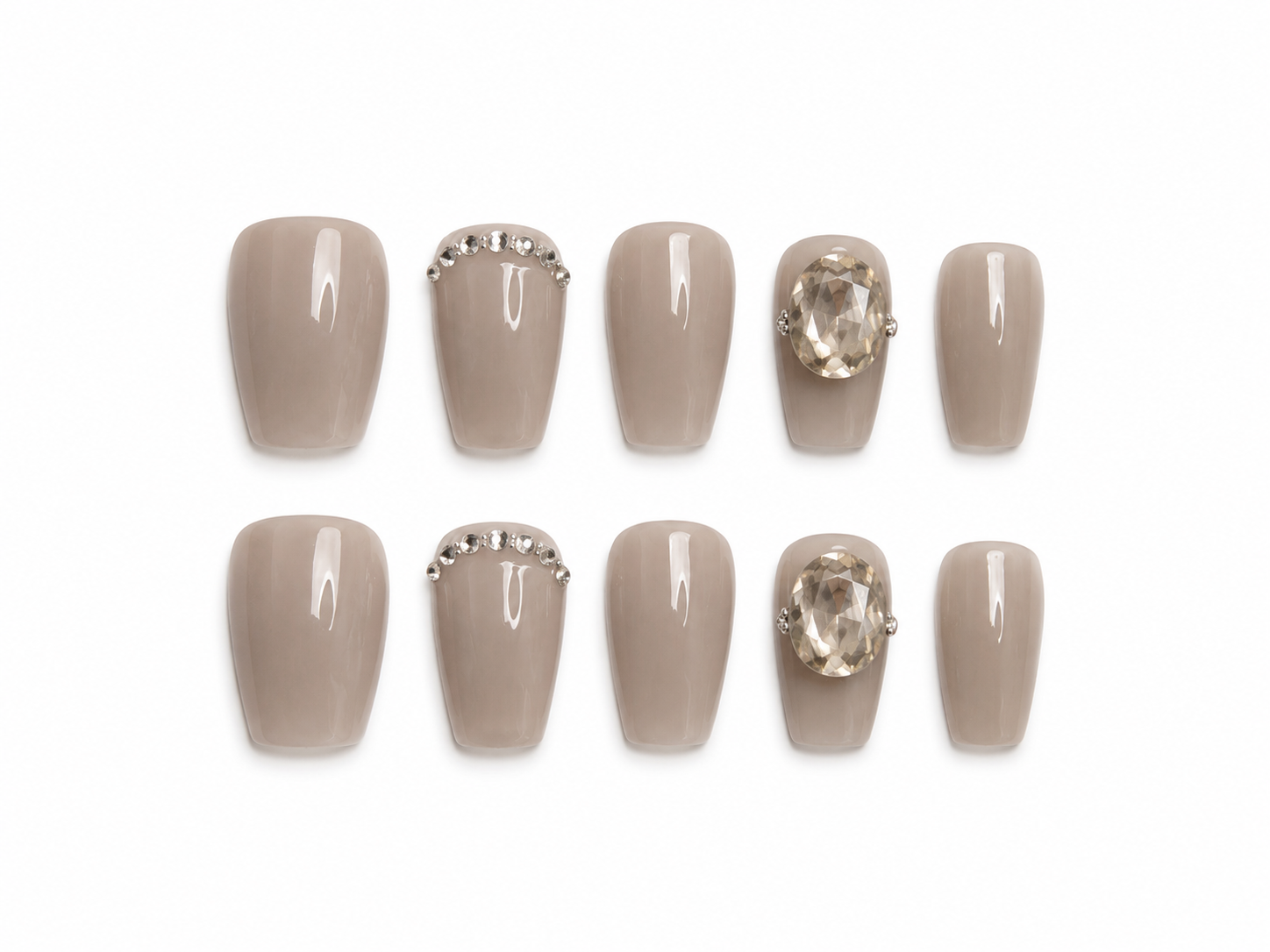 Naile Haus Champagne Luxe Press-On Nails | Taupe Nude Rhinestone Statement Luxury Nail Set