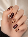 Naile Haus Burgundy Chrome Press-On Nails | Gold Glitter Starburst Checkerboard Rhinestone Luxury Nail Set