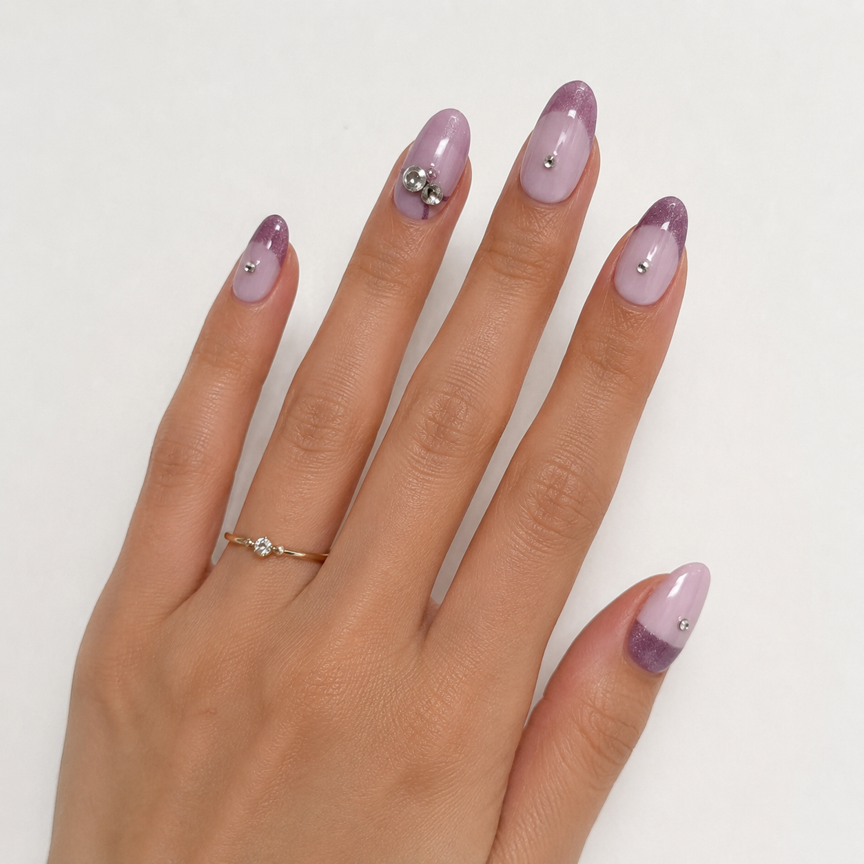 Lavender Glitter Press-On Nails – Purple French Tip Nails – Rhinestone Accent Nails – Soft Glam Luxury Nail Set
