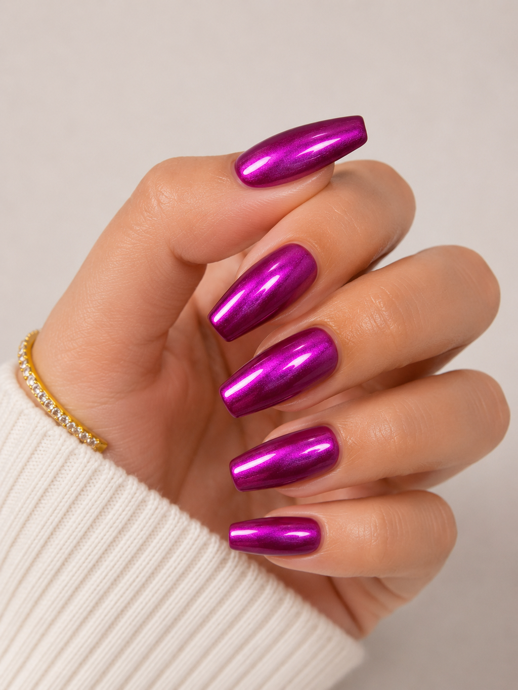 Hot Pink Chrome Press On Nails | Metallic Magenta Coffin Nails | Glossy Barbiecore Nail Set