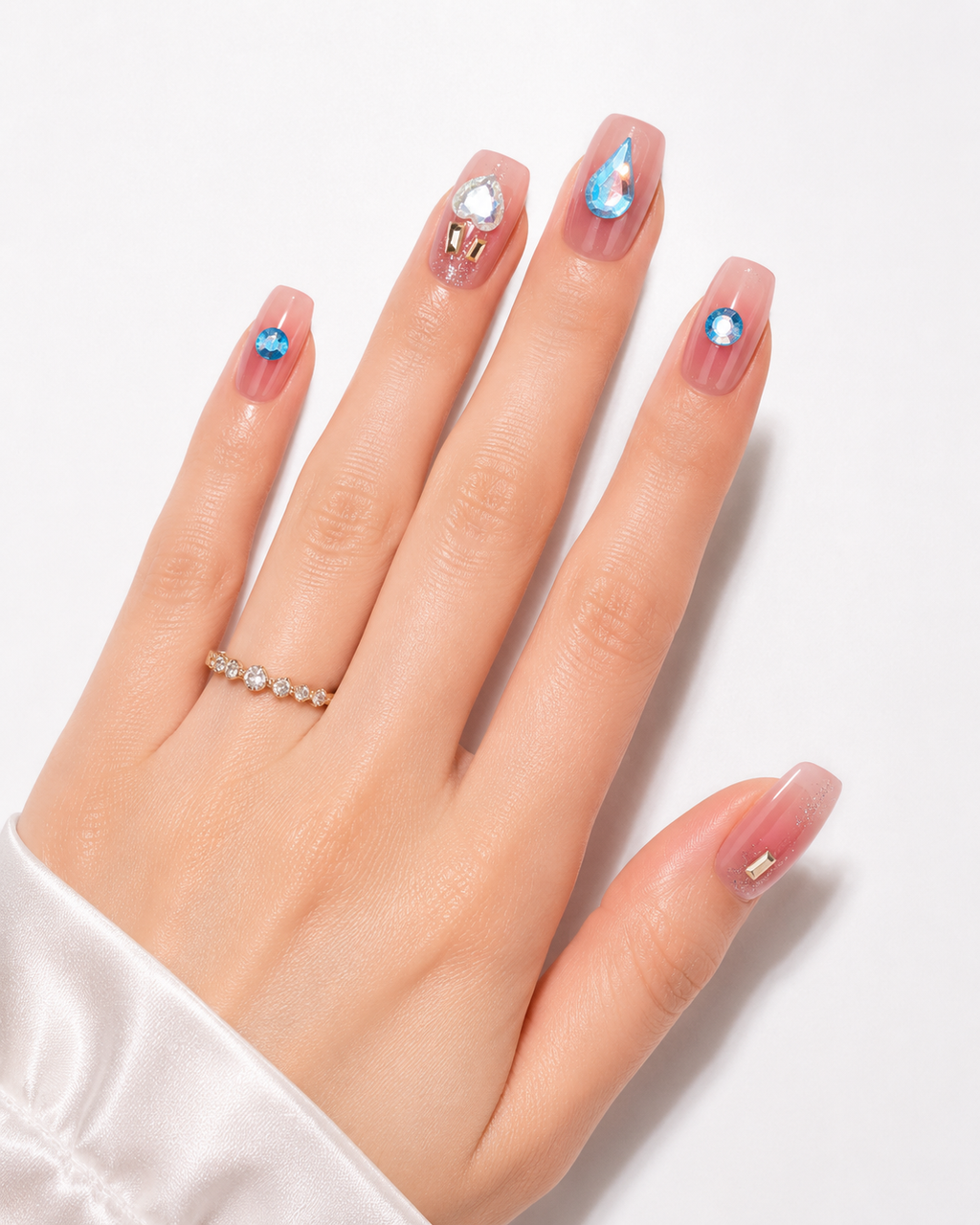 Naile Haus Blush Pink Crystal Press-On Nails | Soft Glam Rhinestone Ombre Luxury Nail Set