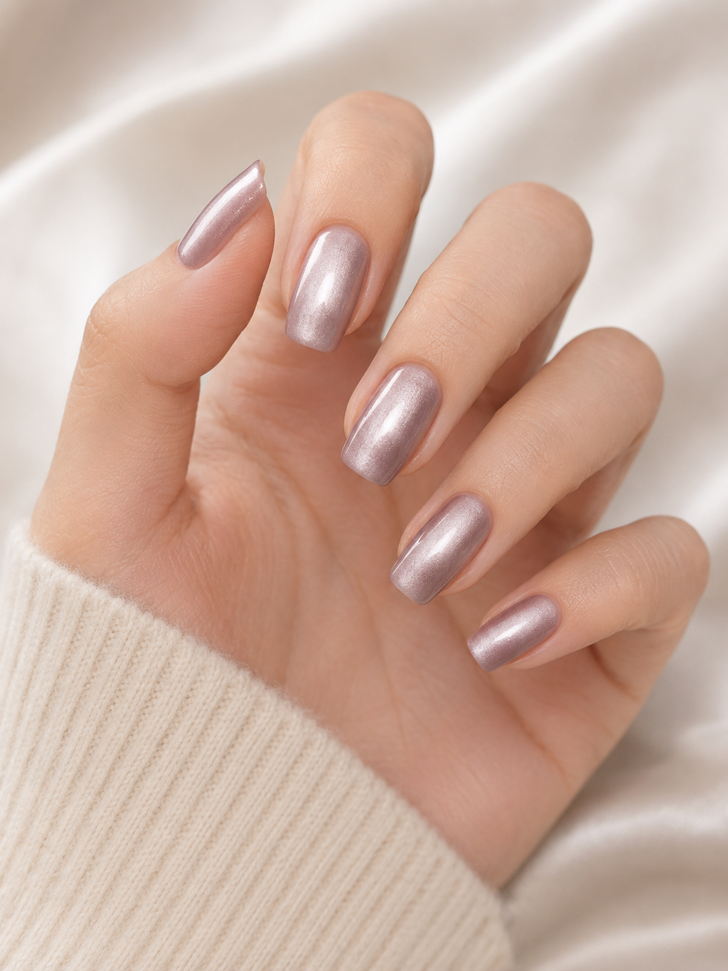 Naile Haus Rose Quartz Chrome Press-On Nails | Pink Pearl Glazed Minimalist Luxury Nail Set
