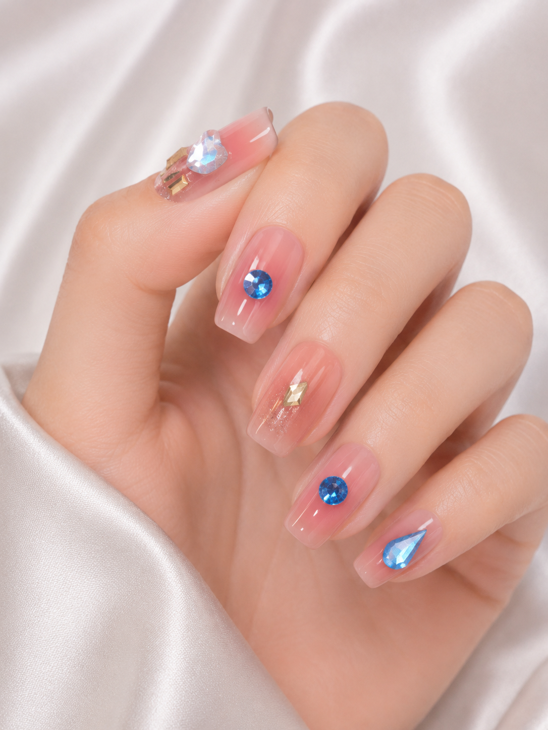 Naile Haus Blush Pink Crystal Press-On Nails | Soft Glam Rhinestone Ombre Luxury Nail Set