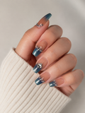Blue Ombre Press On Nails with Rhinestones | Glam French Fade Nails | Luxury Long Coffin Nail Set